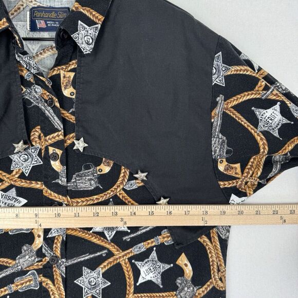 Vintage Panhandle Slim Top Womens Small Cowboy Sherrif Badge Print Western Rodeo - Picture 10 of 15